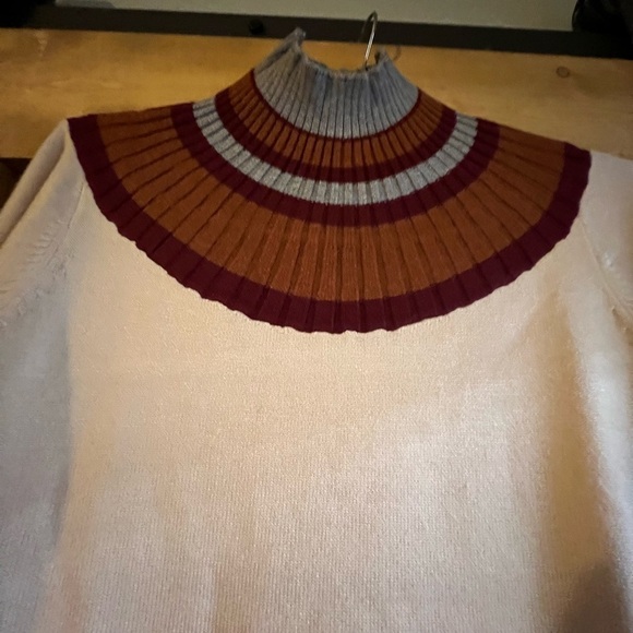 Hem & Thread Women's Striped Cowl Neck Sweater - Gray, Brown, Red - Picture 3 of 4